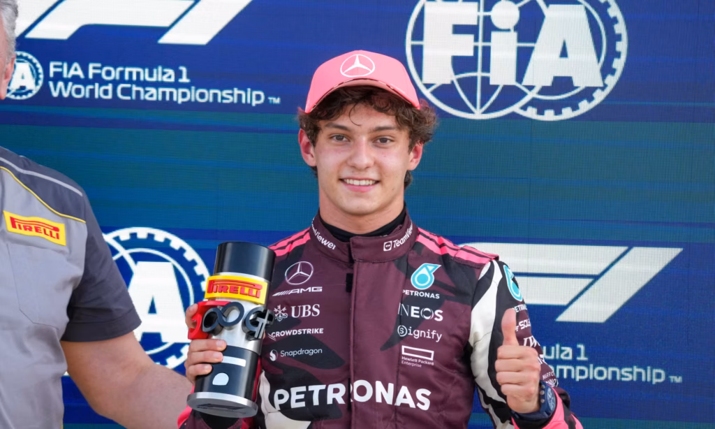 Kimi Antonelli celebrating his Miami Sprint pole